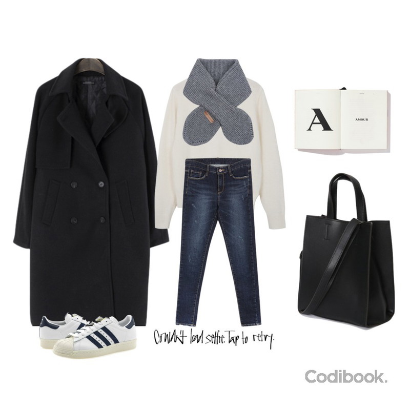 LINDA GIRLS 마르쉐 케이프 코트 (3color),myblin 울 큐티 머플러 (4color),From Beginning Crayon round angora knit_B (size : free)등을 매치한 코디