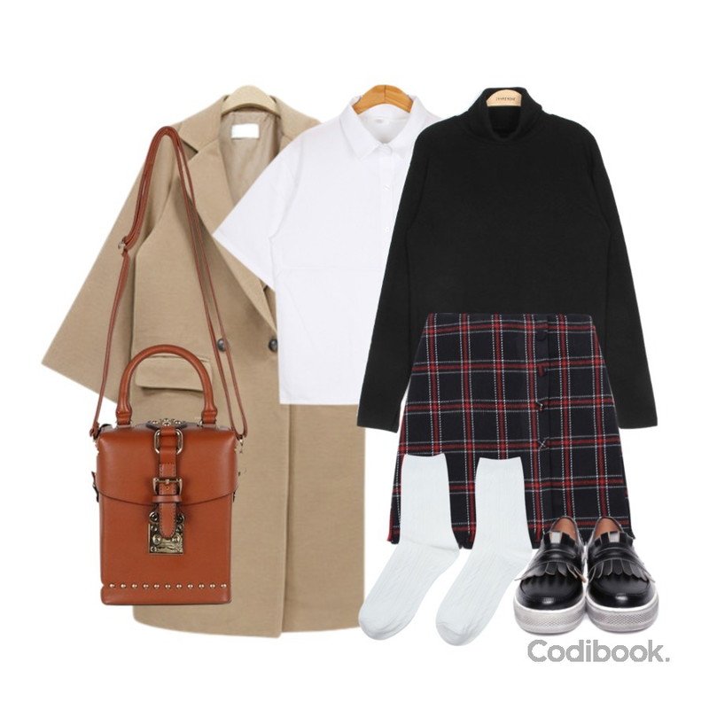 BULLANG GIRL 폴리지라벨NB,IM3 소매트임 폴라티,NEW NEED NOW 모던 루즈 롱 코트(2color)등을 매치한 코디