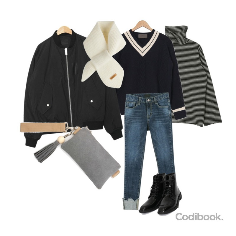 AIN soft twist V-neck knit (2 colors),daily monday Roll up washing denim,DORA 윌리넥터틀T등을 매치한 코디