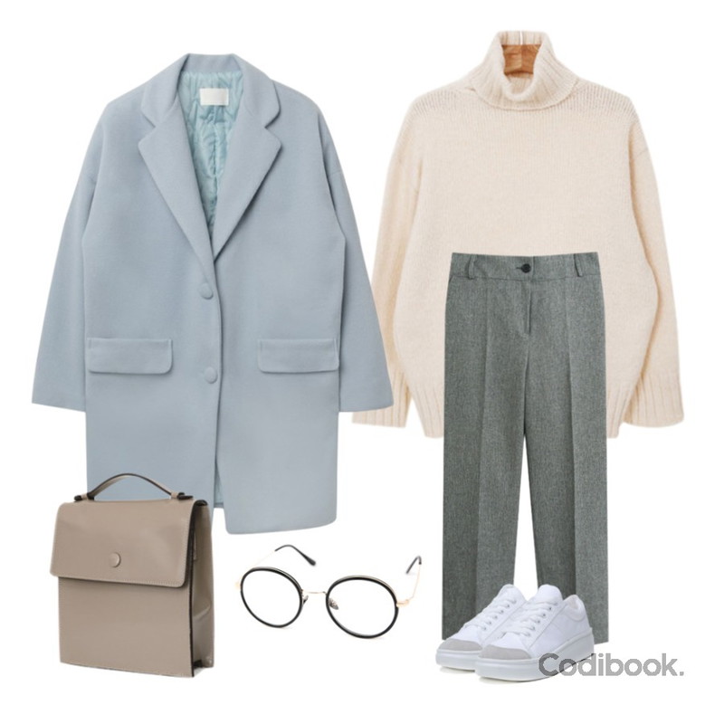 TODAY ME 어트 슬렉스,MIXXMIX 라니아 데일리 코트,Zemma World selfie-터틀넥니트 등을 매치한 코디