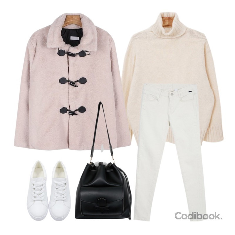 daily monday Fur duffel jumper,myblin 컬러 스판 스키니 팬츠(S),Zemma World selfie-터틀넥니트 등을 매치한 코디
