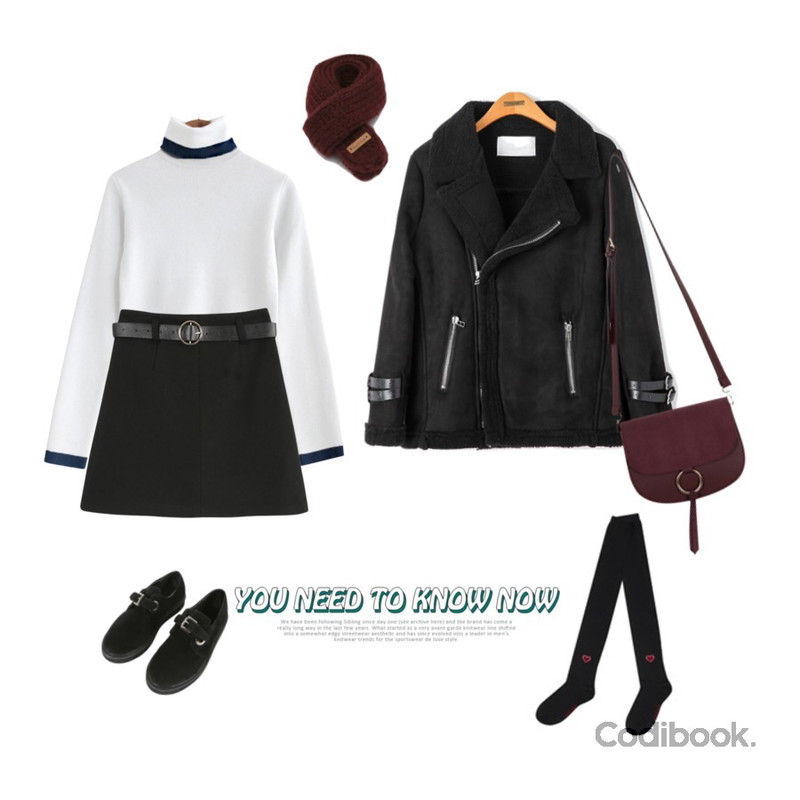 MIXXMIX Heart knee Socks (Black),MINIBBONG 캔디 벨트스커트 (세트구성된 벨트로 포인트준 심플미니SK),common unique [TOP] COLORING HIGHT NECK KNIT등을 매치한 코디