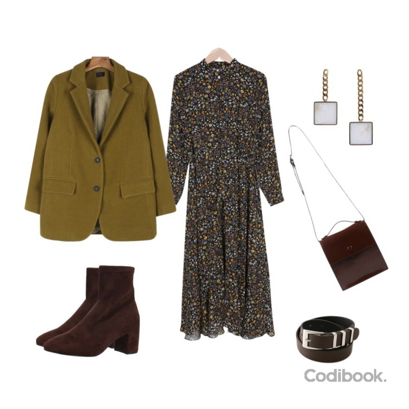 Monobabie [RB2437] 알피앤6.5cm,myblin 플라워 롱 원피스,daily monday Corduroy single jacket등을 매치한 코디