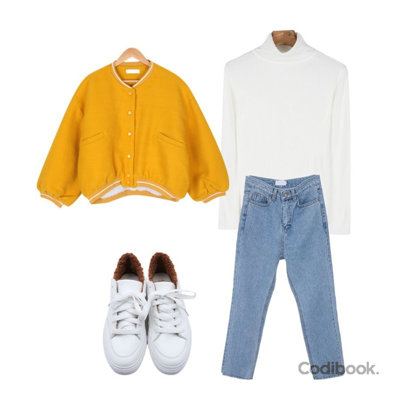 Zemma World Used-데님팬츠,BULLANG GIRL 유니크양털야구점퍼,daily monday Color basic pola tee등을 매치한 코디