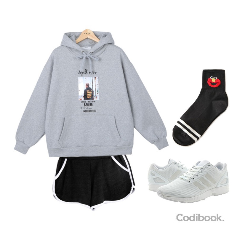 BANHALA 빈둥빈둥 팬츠,Player 아디다스 ZX FLUX 트리플화이트 (ZX FLUX WH/WH/WH),TWEE ever 프린팅 후드 TEE등을 매치한 코디
