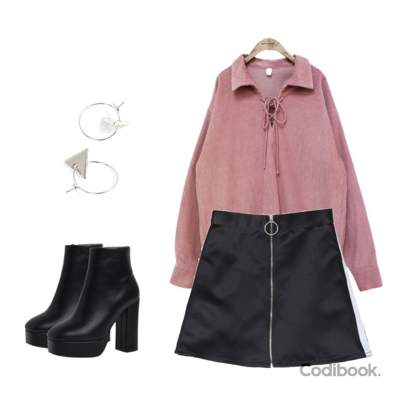 Monobabie [RB2613] 그리트12cm,DORA 유니크링SK,common unique [TOP] CODUROY EYELET BLOUSE등을 매치한 코디