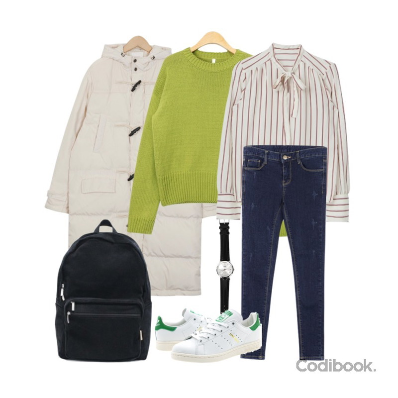 biznshoe CASIO MTP-1095E-7ADF [1330],AIN long sleeve slit knit (2 colors),From Beginning Brick warm duffle padding_B (size : free)등을 매치한 코디