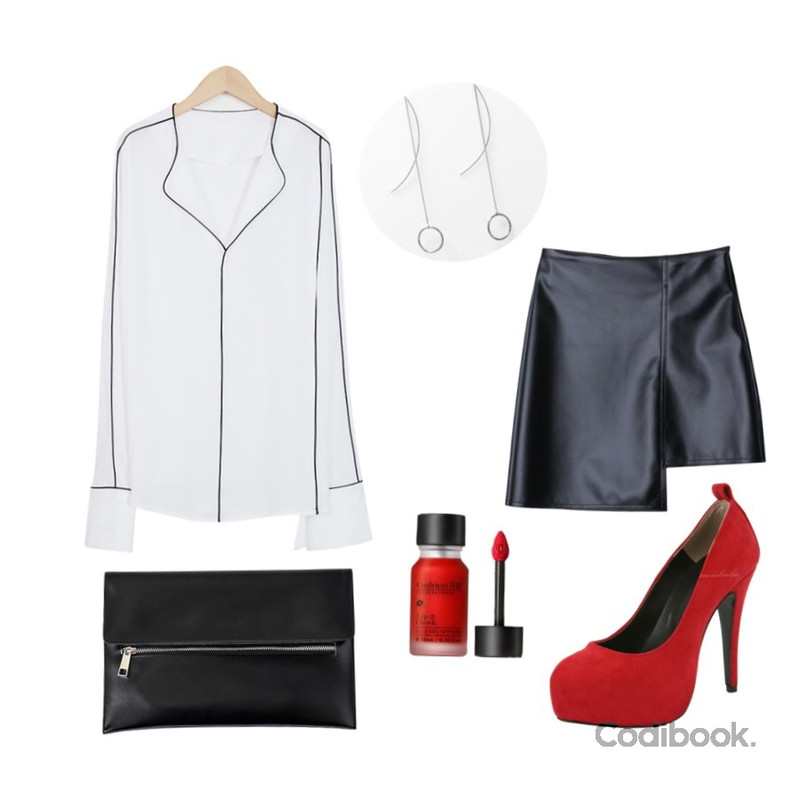 Monobabie [RP0562] 멜린다Pink/Gray/Red/Black 12cm,From Beginning Piping open cuffs blouse_Y (size : free),DORA 우아한레더SK등을 매치한 코디