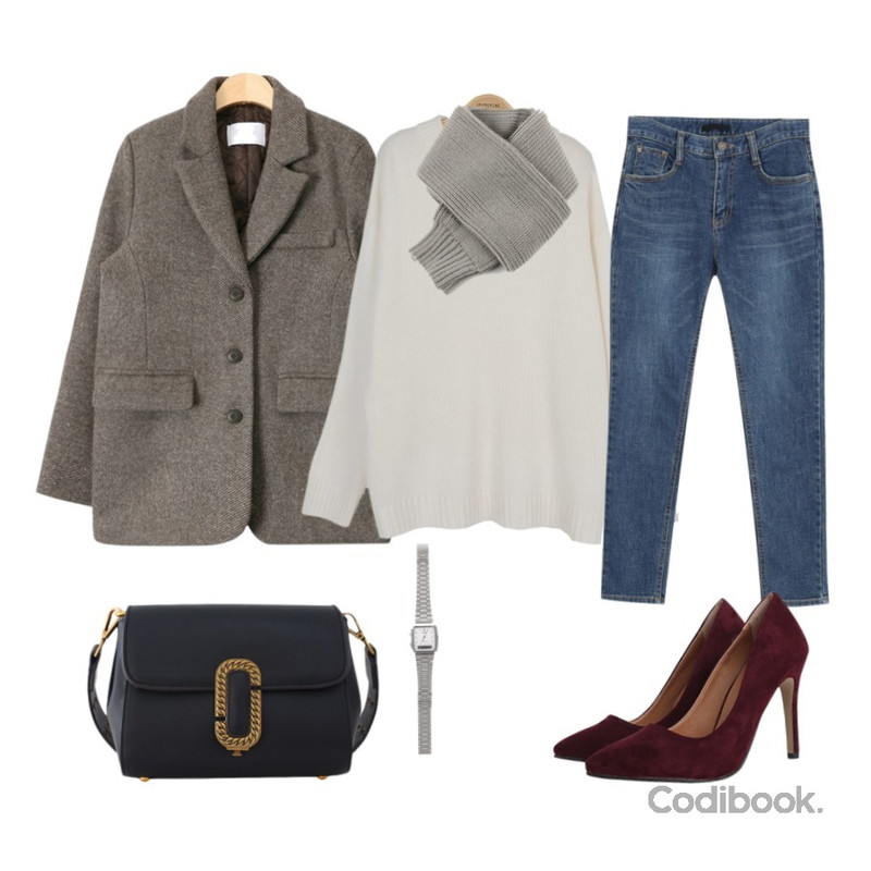 AIN standard herringbone jacket (2 colors),myblin 제네럴 기모 슬림 진,IM3 [제작]하트업♥7G4합반폴라니트+설렘주의 투포켓 스커트등을 매치한 코디