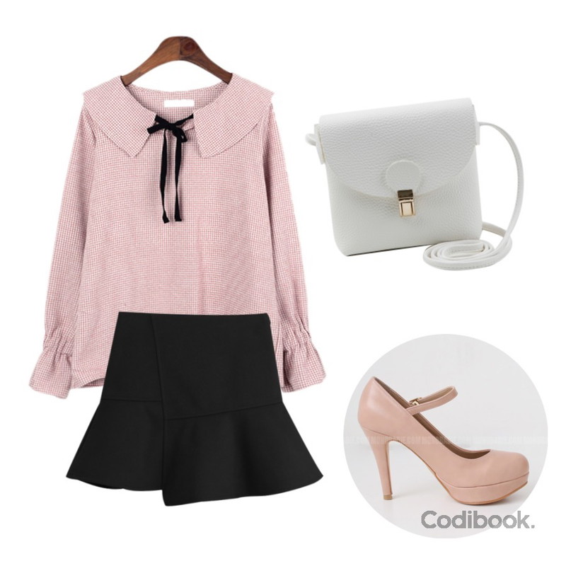 Monobabie [RP0691] 미엘린Beige/Pink/Gray/Black 10cm,BANHALA 앨리스 블라우스,TODAY ME 클렌 머메이드 스커트등을 매치한 코디