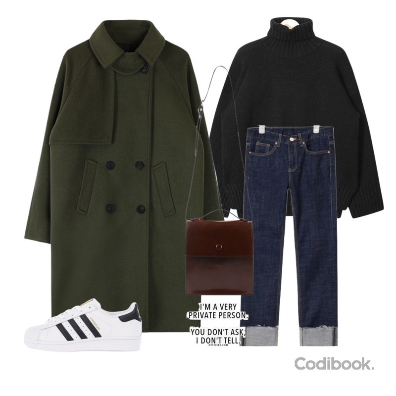 biznshoe Cape cara wool coat (3color),AIN deep color slim denim pants (2 colors),AIN lambswool loose fit polar knit (5 colors)등을 매치한 코디