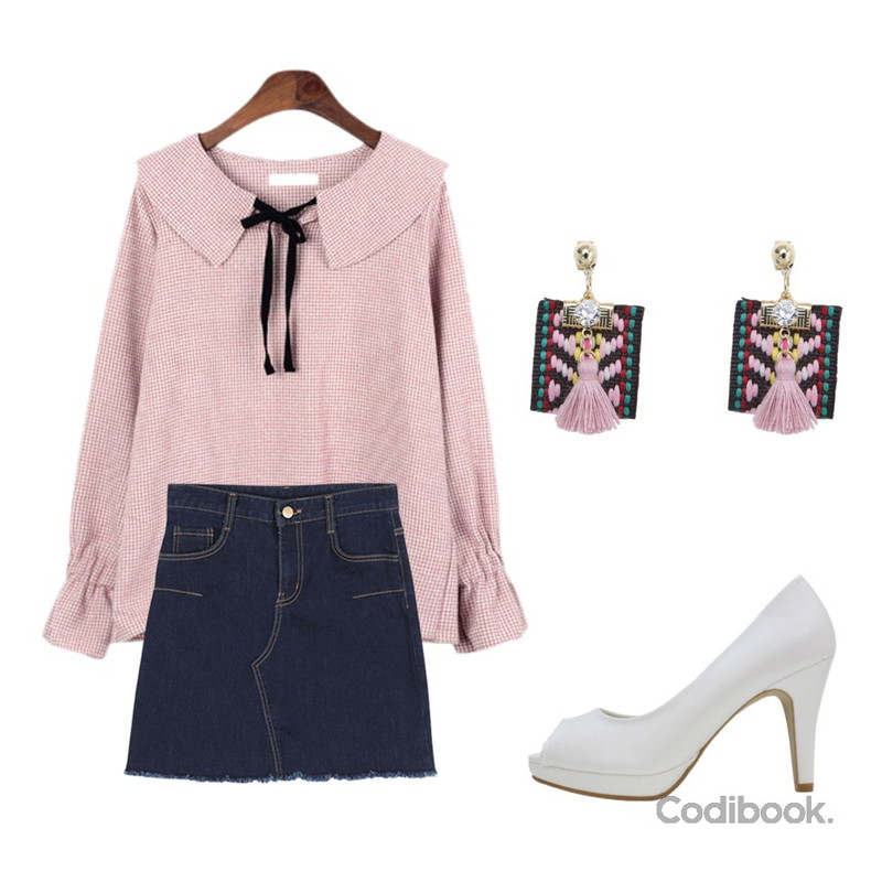 LOVELY SHOES 로지카 펌프스 (9cm),BANHALA 앨리스 블라우스,BANHALA 하피 스커트등을 매치한 코디