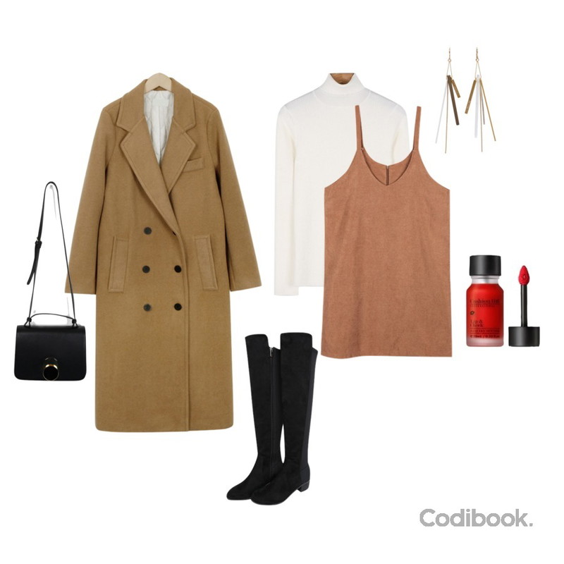 TWEE 언발 스틱 earring,daily monday Lycra pola knit tee블랙 02/10 입고예정,BANHALA 사랑빛 원피스등을 매치한 코디