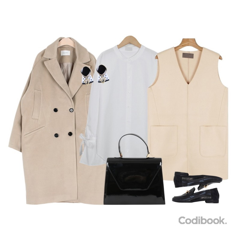 NEVER BE THE SAME DOUBLE COAT (2 COLOR),daily monday Simple v-neck mini one-piece,From Beginning Bell cuffs cotton shirts_S (size : free)등을 매치한 코디