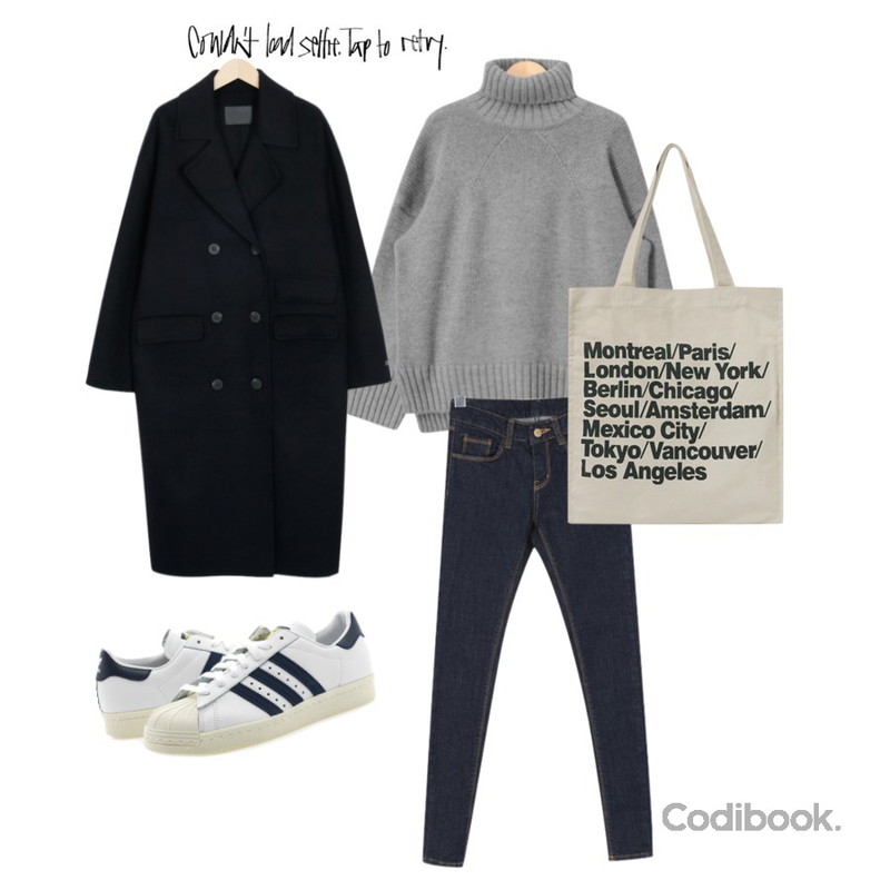 AIN lambswool loose fit polar knit (5 colors),BULLANG GIRL 굿라인생지스키니P,From Beginning Address double handmade coat_M (size : free)등을 매치한 코디