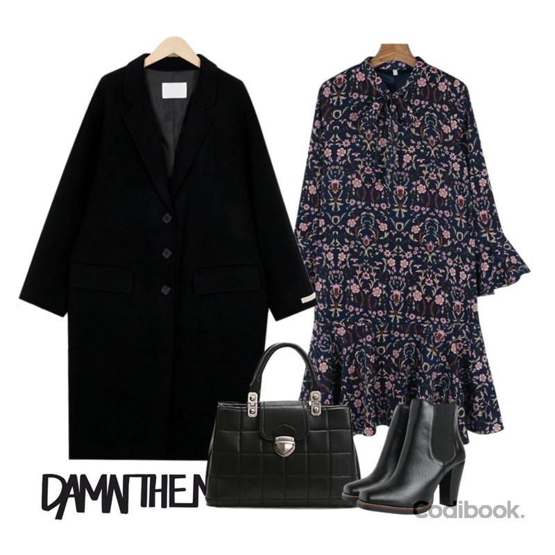 insta @thewriting,From Beginning Mild single handmade coat_K(size : free),daily monday Flower scarf one-piece네이비 01/23 입고예정등을 매치한 코디