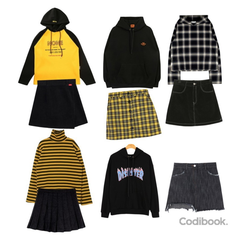 MIXXMIX 트루로맨스 기모 후드,DORA 단가라목폴라T,MIXXMIX NAPPING NONE HOODIE - YELLOW등을 매치한 코디