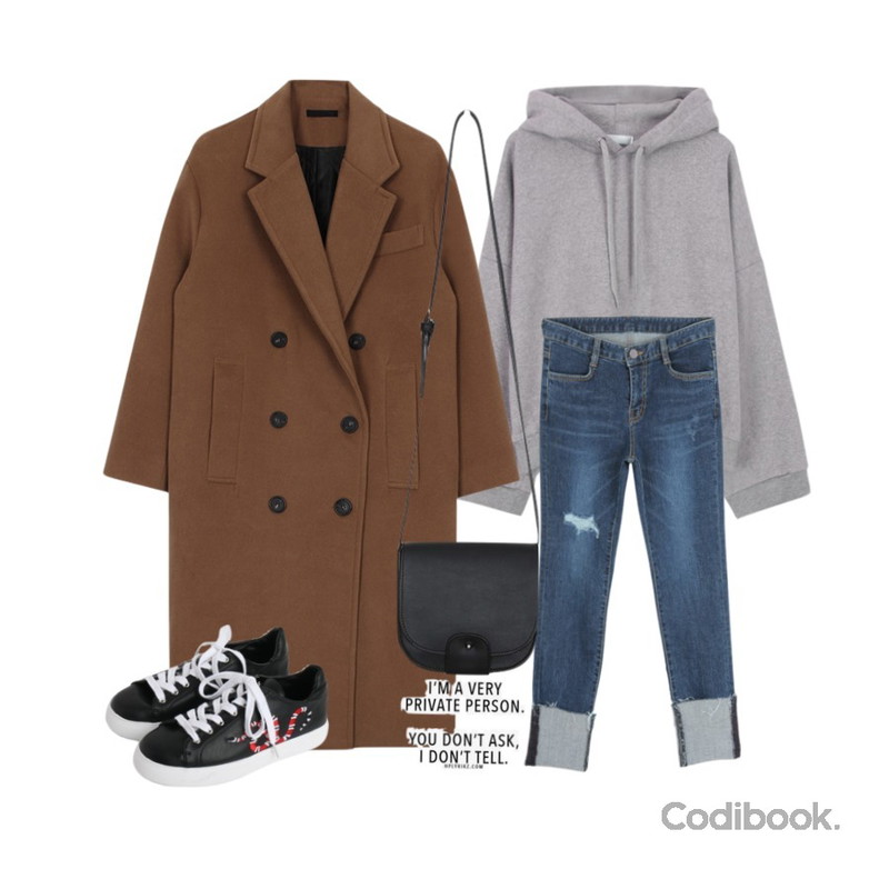 biznshoe Oversize long coat (4color),biznshoe Napping hood mtm (3color),IM3 더블스크래치 롤업팬츠등을 매치한 코디