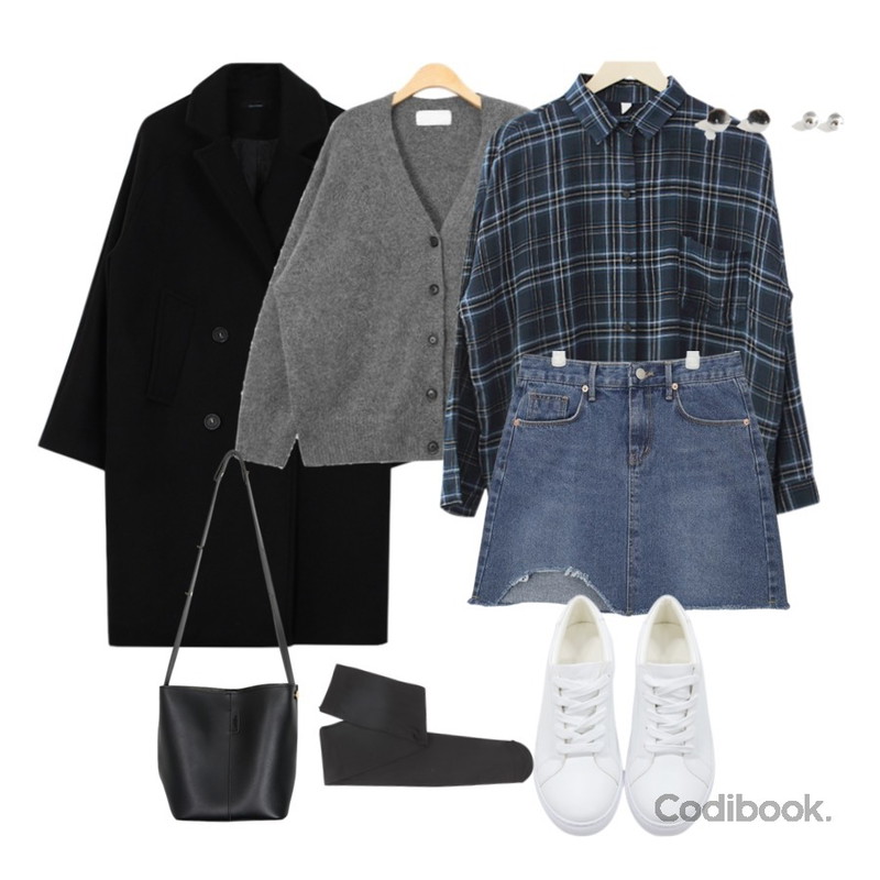 CCUMI SISTER 데일리 체크남방 (2color) 9/22 2차 재입고.,biznshoe Raglan coat (3color),AIN lovely angora boxy cardigan (4 colors)등을 매치한 코디