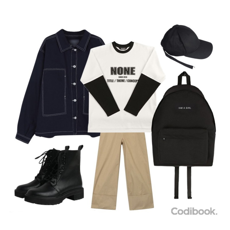 MIXXMIX NONE LAYERED TOP - WHITE,AIN wide fit cuffs cotton pants (2 colors),IM3 [땡쓰리핫딜55%]버켓 스티치자켓등을 매치한 코디