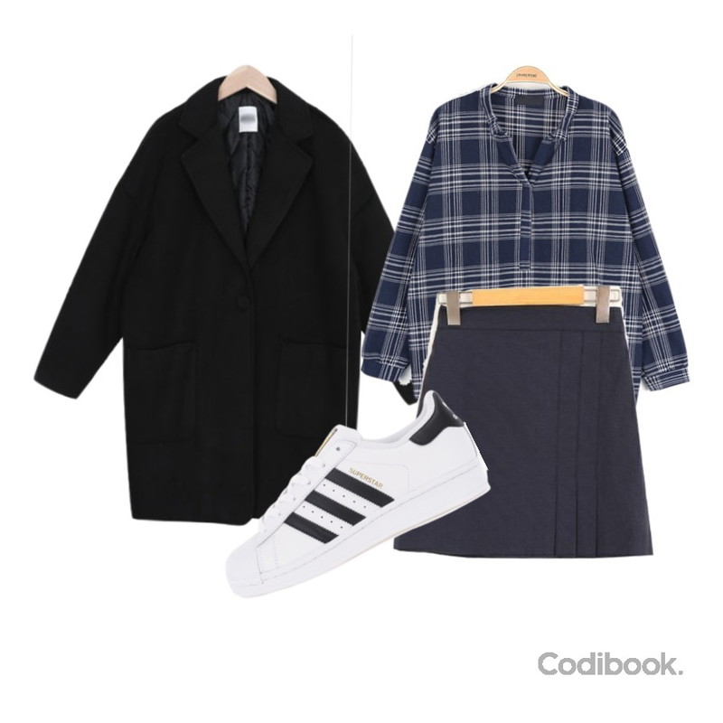 SOMEDAYS 모딘sk(3color),myblin 소프트 누빔 코트 (7color),IM3 체크 반오픈 블라우스 7차 리오더등을 매치한 코디