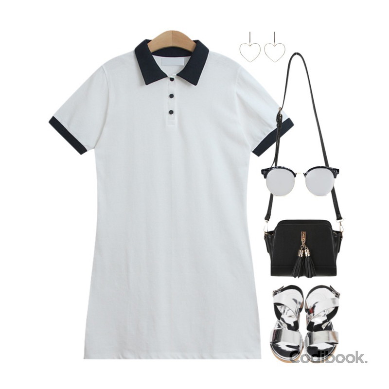 TODAY ME 맥퀸 카라 원피스,From Beginning Under flat strap sandal_K (size : 230,235,240,245,250),MINIBBONG 테일즈 미니백 (고급스럽게 태슬장식더해진 미니크로스백)등을 매치한 코디