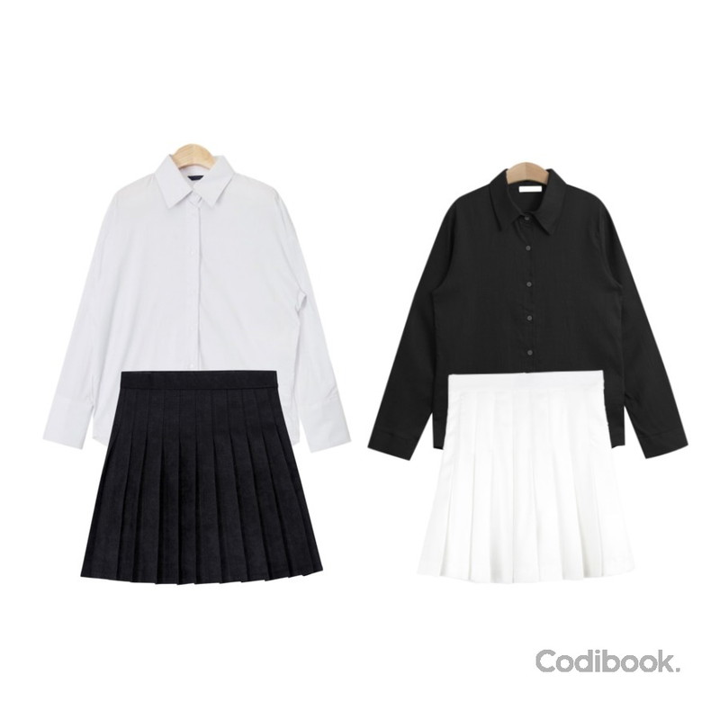 TODAY ME 플레져 셔츠,TWEE 스웨이드 테니스 skirt,AIN trendy long cuffs shirts (2 colors)등을 매치한 코디