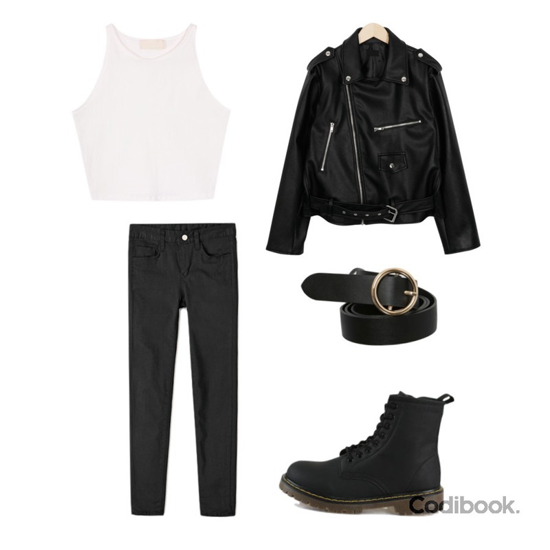 biznshoe Crop sleeveless (3color),Cats Onepiece 마틴 커플 워커,From Beginning Oui become rider jacket_M (size : free)등을 매치한 코디