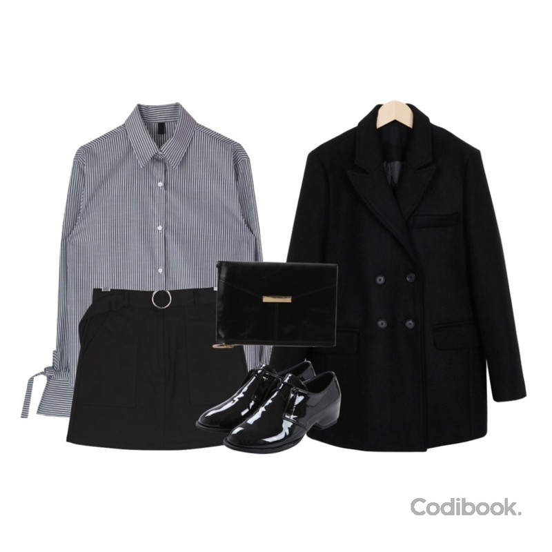 From Beginning Moment double wool jacket_B (size : free),BULLANG GIRL 링가링가벨트스커트,MIXXMIX 에일 리본 블라우스등을 매치한 코디