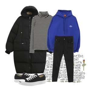 Casual,큐트,코발트블루,후드티,strip목폴라 코디