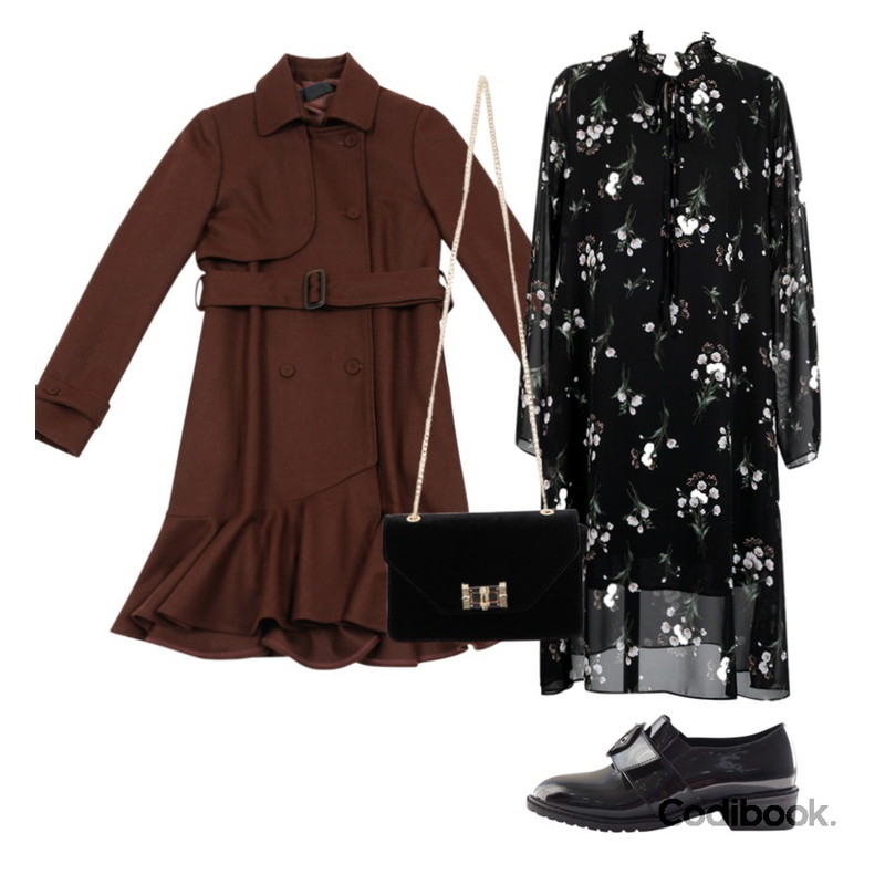 TWEE 겨울에게 프릴 코트 coat ,From Beginning Blossom shiffon ops_K(size : free),LOVELY SHOES 아르뒤노 로퍼 3.5cm등을 매치한 코디
