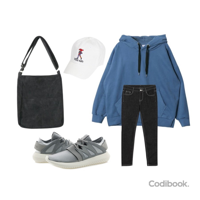 DORA 왓COLOR후드,BANHALA 스티치 팬츠,Player 아디다스 튜블라 바이럴 메탈실버 (ADIDAS TUBULAR VIRAL)등을 매치한 코디
