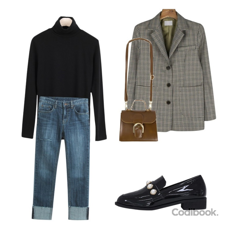 LOOK CHIC Napping Pola Tee (4 color),TODAY ME 제노 데님 팬츠,daily monday Standard 3-button jacket등을 매치한 코디