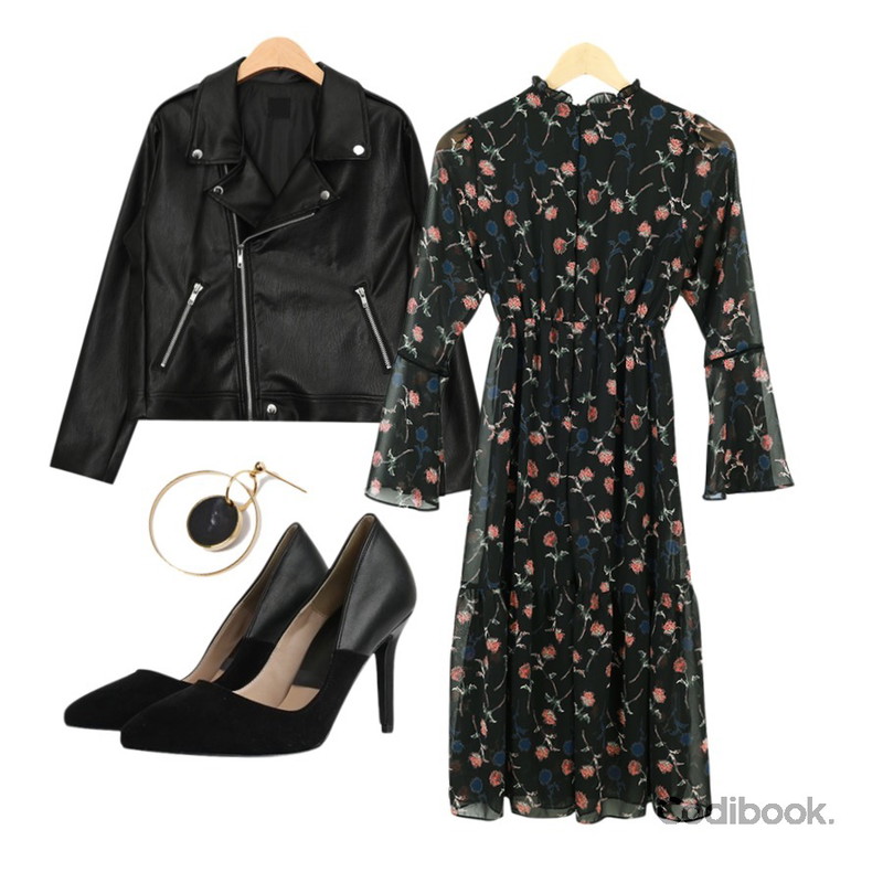AIN casual mood daily rider jacket,Monobabie [RP1578M] 에셀린3cm/7cm/9cm,LOOK CHIC Chiffon Flower Ops (2 color)등을 매치한 코디
