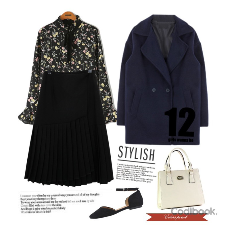 셔틀콕맨투맨티,Reine 페일 리본 플라워 블라우스,From Beginning Half pleats midi skirt_S (size : free)등을 매치한 코디