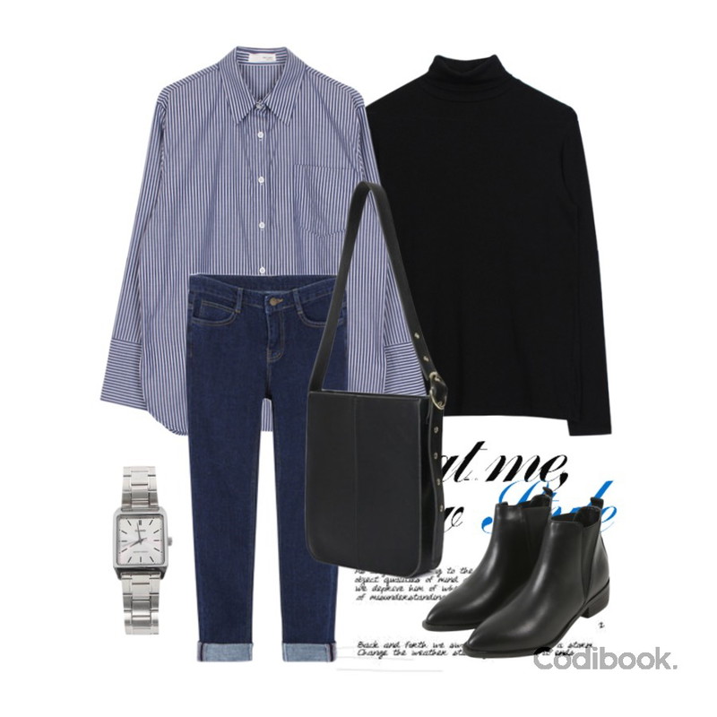 Untitled,21,biznshoe Tencel turtle-neck tee (5color)등을 매치한 코디