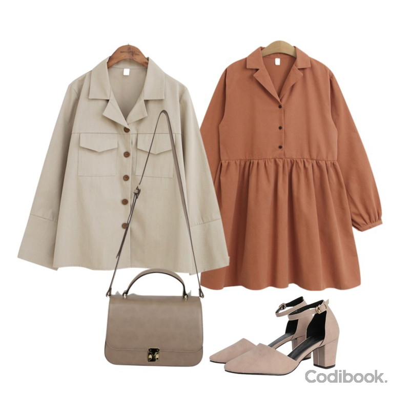 TODAY ME 라렌 원피스,Monobabie [RP1561M] 주피터1.5cm/6cm/9cm                                                                    3 type★,common unique [OUTER] VINTAGE TWO POCKET JACKET등을 매치한 코디