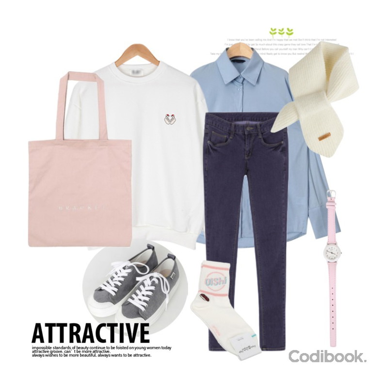 Untitled,AIN trendy long cuffs shirts (2 colors),BULLANG GIRL 손가락하트맨투맨(기모)등을 매치한 코디