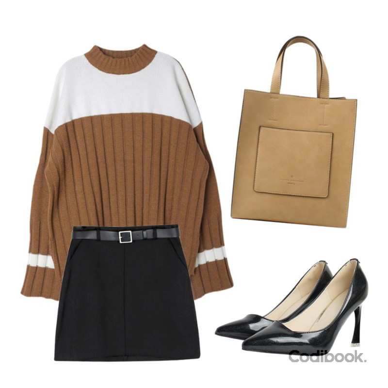 Monobabie [RP1555] 셀리앤9cm,daily monday Simple suit SET,DORA 츄러스배색니트등을 매치한 코디