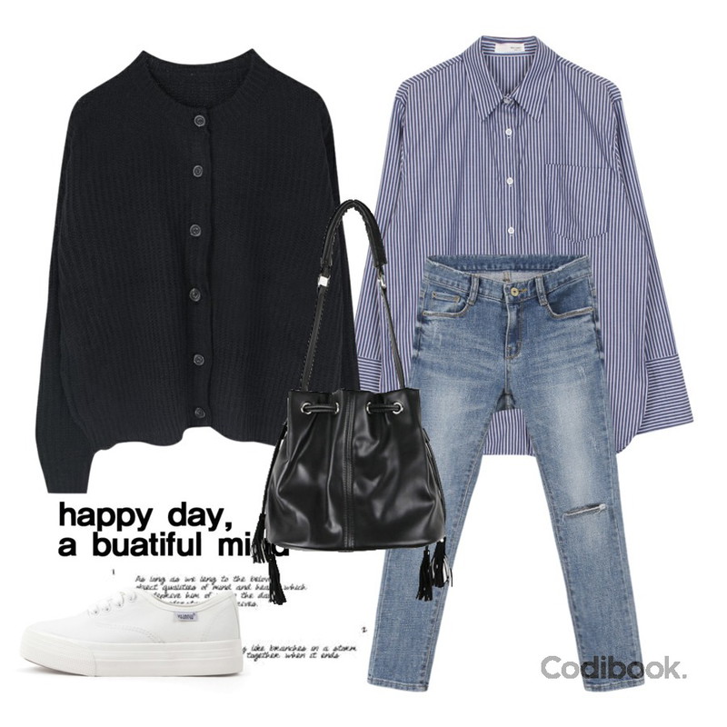 Untitled,Untitled,biznshoe Wide cuffs stripe shirt등을 매치한 코디
