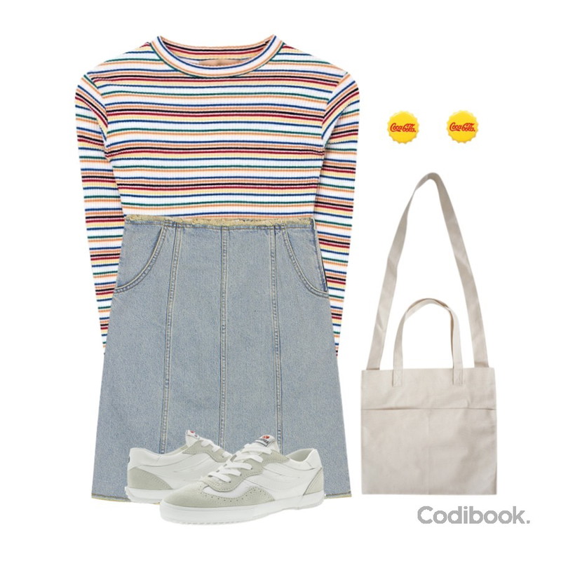 Player 수페르가 2832 나일론 화이트 (SUPERGA 2832-NYLU WHITE),MIXXMIX 사나 컬러 크롭 티셔츠,biznshoe Washing cotton skirt (2color)등을 매치한 코디