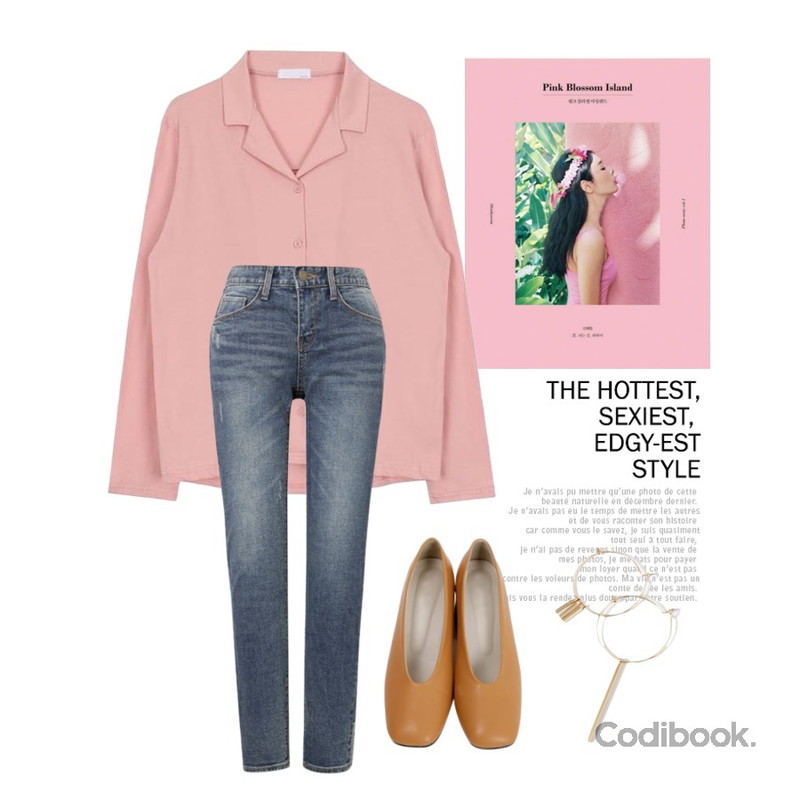 Untitled,AIN Pink Blossom Island,biznshoe Button collar tee (7color)등을 매치한 코디