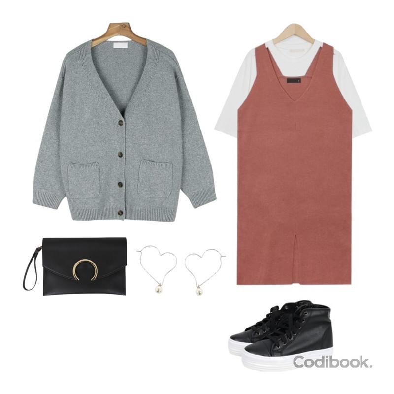 From Beginning Cotton candy round T_H (size : free),daily monday Two pocket Side slit wool cardigan그레이 03/31 입고예정,AIN v-neck slit knit ops (5 colors)등을 매치한 코디