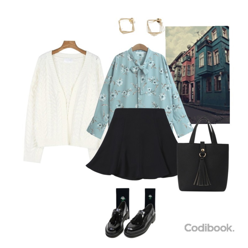 Untitled,daily monday Non-button cable cardigan,MIXXMIX Wild rose등을 매치한 코디
