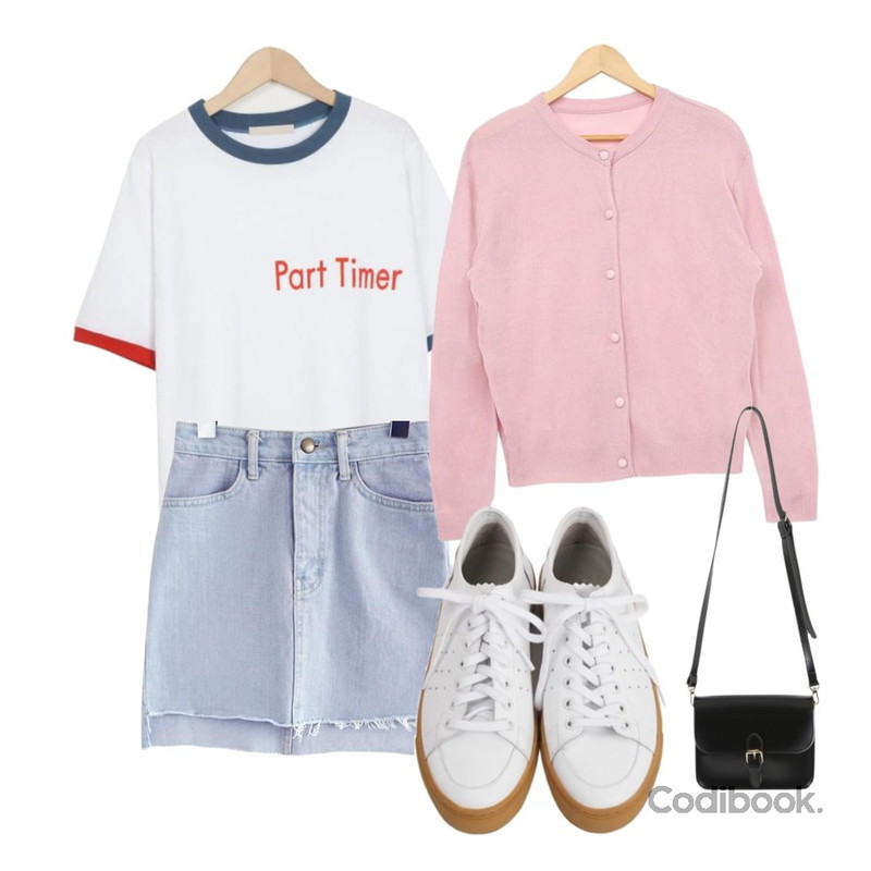 common unique [SKIRT] LARGE UNBAL CUTTING DEMIN SKIRT ,PSYCHOSHOP 니트가디건 세트 (5colors),From Beginning Part time cotton T_M (size : free)등을 매치한 코디