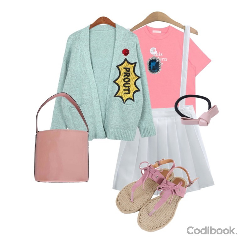 Zemma World 모나코 (sandal),TODAY ME [skirt]멜빵 테니스 스커트,biznshoe Modern love tee (5color)등을 매치한 코디