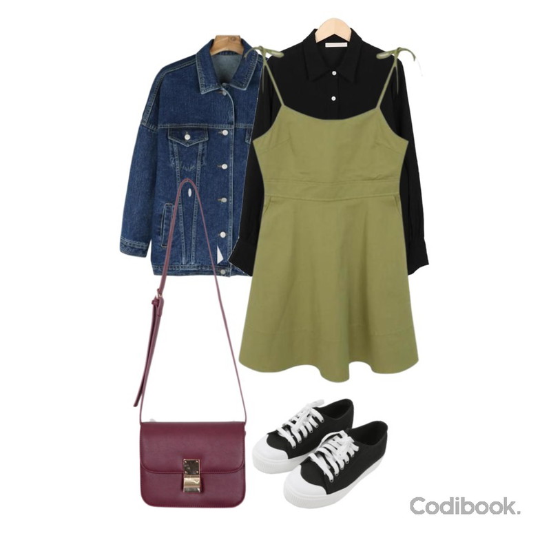 Zemma World Diary-원피스,daily monday Casual boxy denim jacket,From Beginning Bubble pocket blouse_K(size : free)등을 매치한 코디