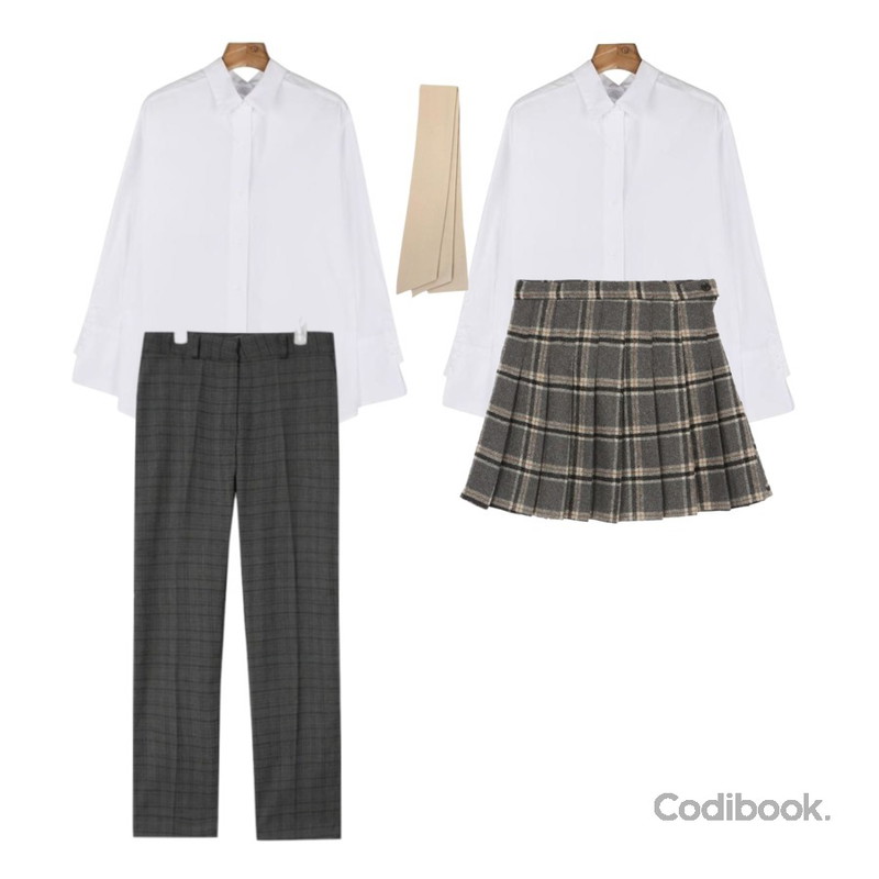BANHALA (러블리즈)예인 착용_클래식 스커트,LINDA GIRLS 로미 체크 테니스 스커트 (3color),daily monday Back open cotton shirt등을 매치한 코디