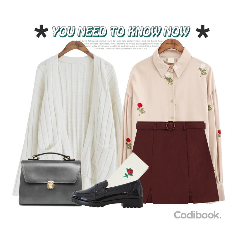 Untitled,common unique [TOP] FLORAL NEEDEL POINT BALLOON SHIRTS,common unique [OUTER] GOLGI SLIT OPEN CARDIGAN등을 매치한 코디