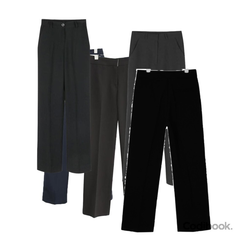 common unique [BOTTOM] SLIM DAILY SLACKS,daily monday Slim long thin slacks,LOOK CHIC front boots-cut slacks (3 color)등을 매치한 코디